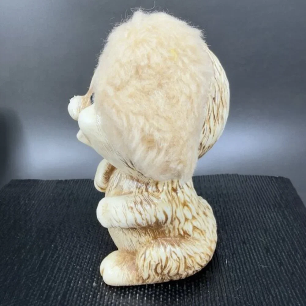 1970 Kitschy Bank Plastic Dog Animal Fuzzy Ears Creative Vintage Decor Whimsical